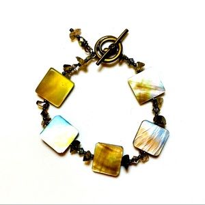 Handmade Squareshell and Crystal Brown Beige Bracelet